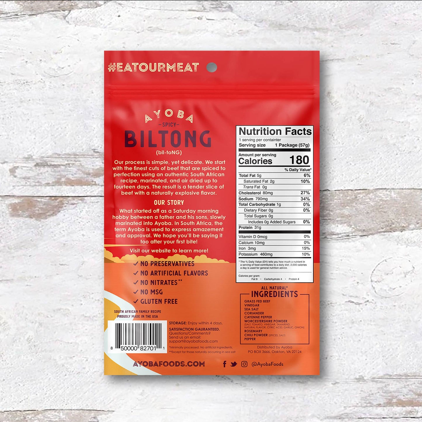 Spicy Grass Fed Beef Biltong 2oz